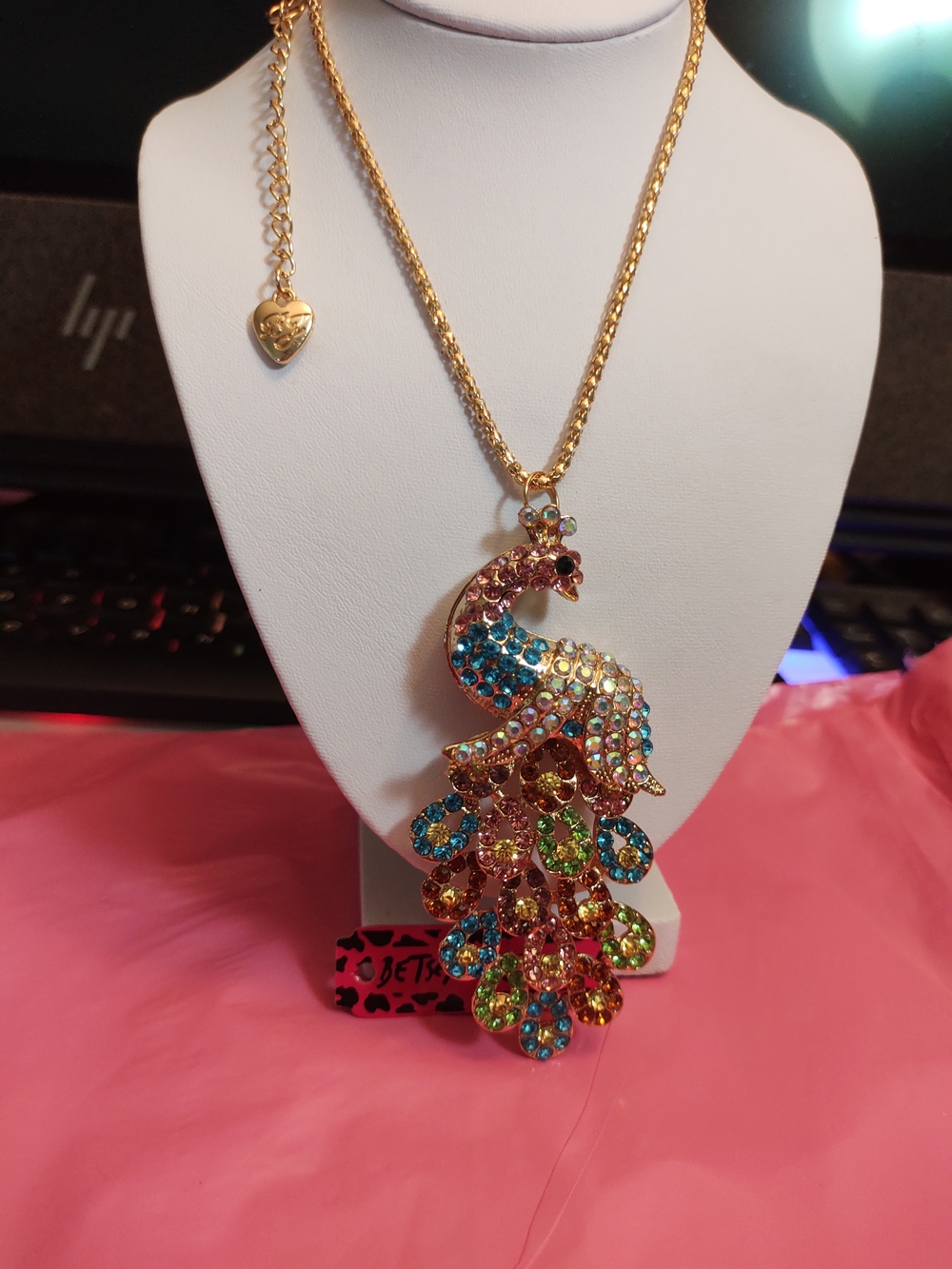Gold-Tone Multicolor Peacock Pendant Necklace - Women Jewelry
